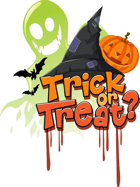 Trick or treat word logo with witch hat and scary pumpkin 4337028 ...