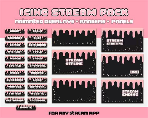 Pink Twitch Stream Overlays / Banners / Profile Panels Cute Animated ...