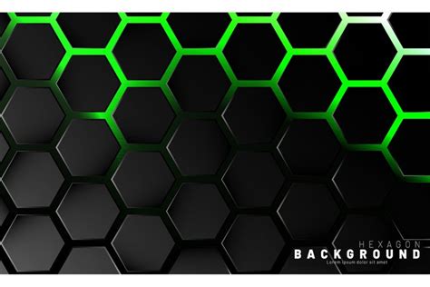 Abstract black hexagon pattern on green neon background