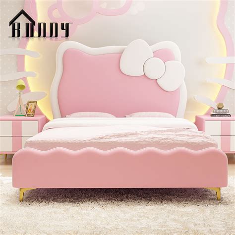 Pink Hello Kitty Kids Leather Bedroom Furniture Queen Size Lovely ...