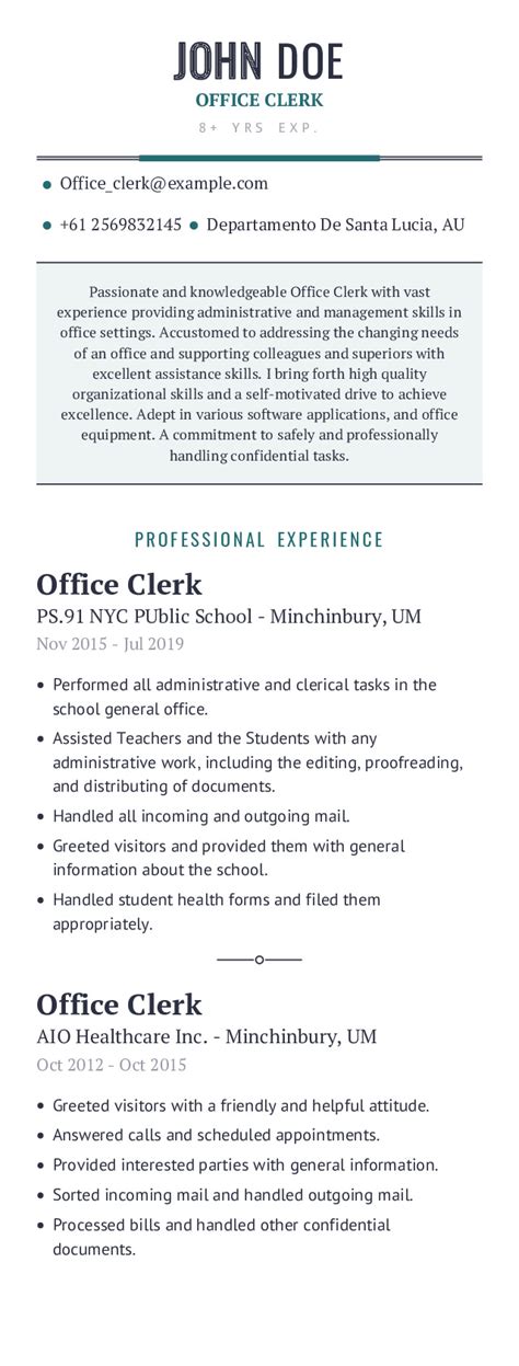 Office Clerk Resume Example With Content Sample | CraftmyCV