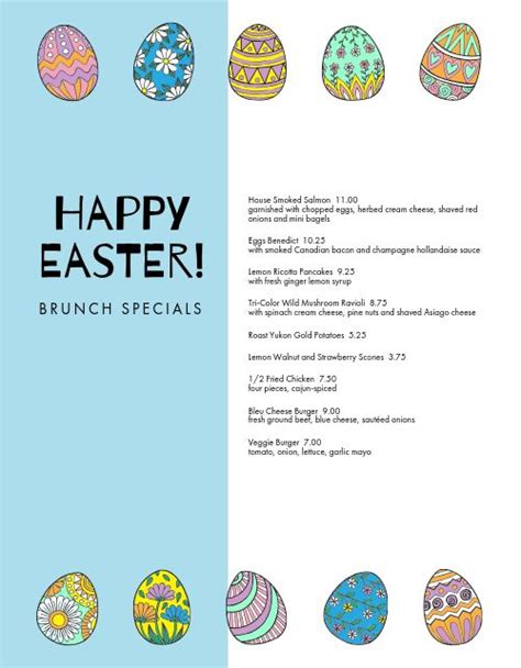 Easter Egg Specials Menu Design Template by MustHaveMenus