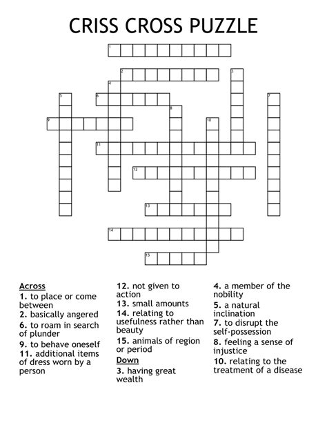 CRISS CROSS PUZZLE Crossword - WordMint