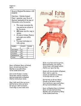 Animal Farm Beasts of England Recitation Assignment by Kathy Below