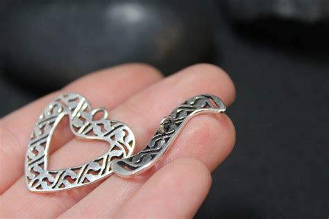 Ornate Sterling Silver Two Piece Clasp, Sterling Silver Heart Clasp, Large Sterling Silver Clasp ...