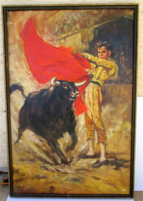 Vintage Matador Bullfighter Oil Painting Bull Fighting Spanish