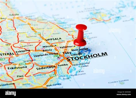 Close up of Stockholm ,Sweden map with red pin - Travel concept Stock ...