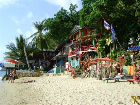 Thailand Tropical Sand Sea Beach Bar Huts Colorful Furniture Editorial ...