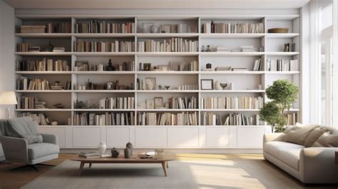 Premium AI Image | Stylish Living Room with White Bookshelf