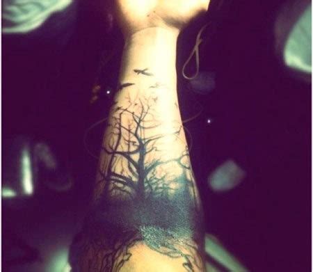 Spooky black tree with birds forearm tattoo - Tattooimages.biz