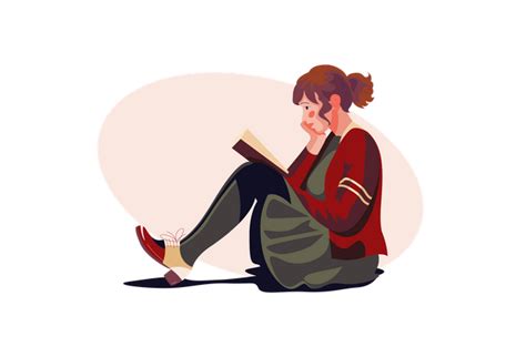 Best Premium Girl reading book Illustration download in PNG & Vector format