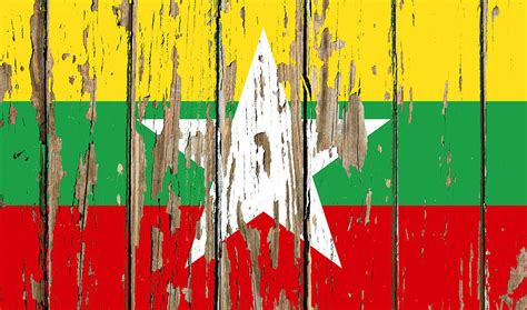 Myanmar Flag Peeling Paint Distressed Barnwood Mixed Media by Design ...