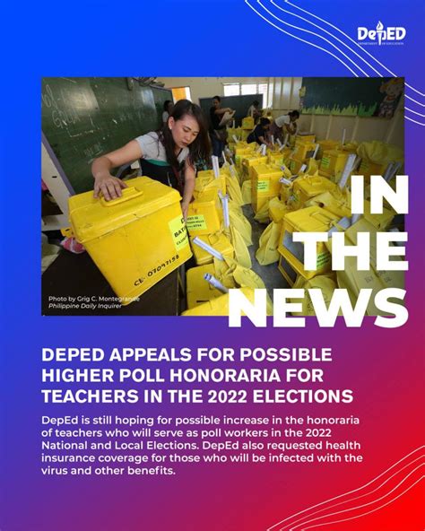 DepEd appeals for possible higher poll honoraria for teachers in the 2022 elections | Department ...