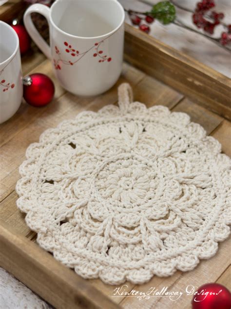 Winter Opulence Round Crochet Hot Pad Trivet | Free Pattern | Kirsten Holloway Designs - Kirsten ...