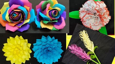 four different types of paper flowers are shown