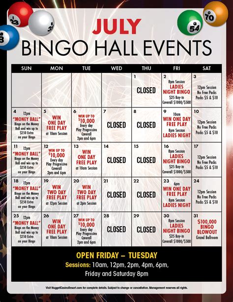 Tachi Palace Bingo Calendar July 2024 | Calendar 2024 | Printable Calendar 2024