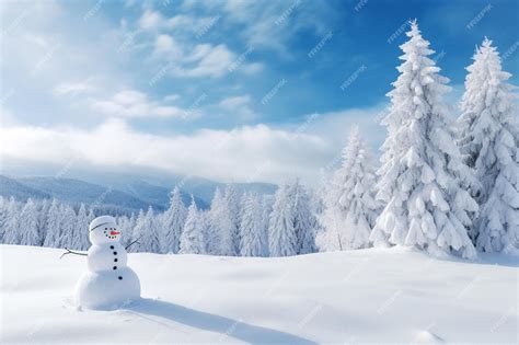 Premium AI Image | A snowman in a snowy landscape with a snowy mountain ...