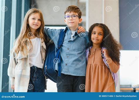 Portrait of Kids Standing in Elementary School Hallway Stock Photo ...