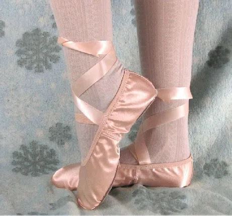 Free shipping pink satin ballet dance shoes ballet slipper with ribbons ...