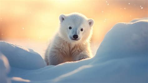 A Cute Baby Polar Bear in Snow Winter Stock Illustration - Illustration ...