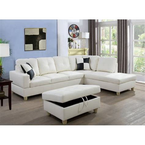 White Leather Sectional Sofa With Ottoman | Cabinets Matttroy