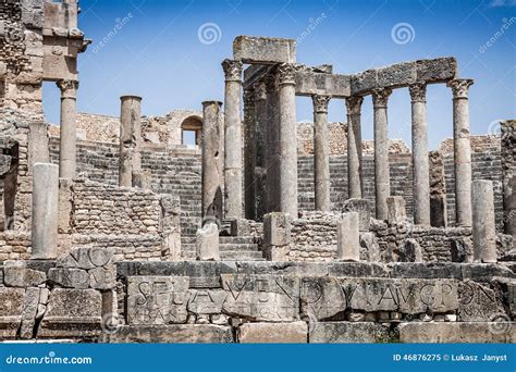 Remaining of the Roman City of Dougga with the Capitol, Tunisia Stock ...