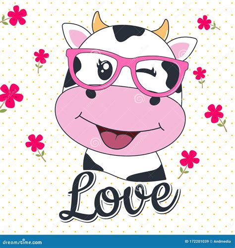 Adorable Face Cute Cartoon Cow in Glasses Stock Vector - Illustration ...