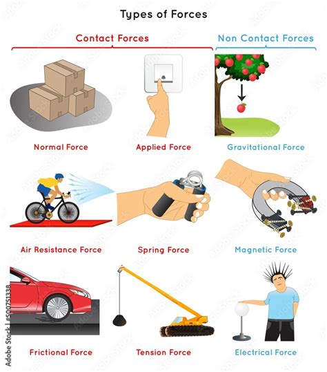 Types of Forces Infographic Diagram normal applied air resistance ...