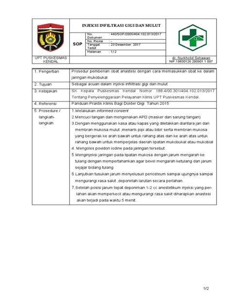 5.sop Injeksi Infiltrasi Terbaru | PDF