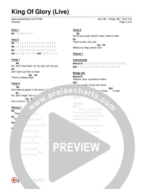 King Of Glory (Live) Chords PDF (Passion) - PraiseCharts