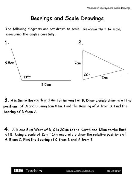 Bearings and Scale Drawings Worksheet for 5th - 6th Grade | Lesson Planet