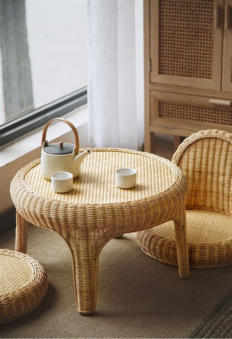 Modern Rattan Coffee Table and Chair - Franklin Hobart