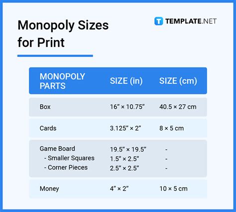 Monopoly Size - Dimension, Inches, mm, cms, Pixel