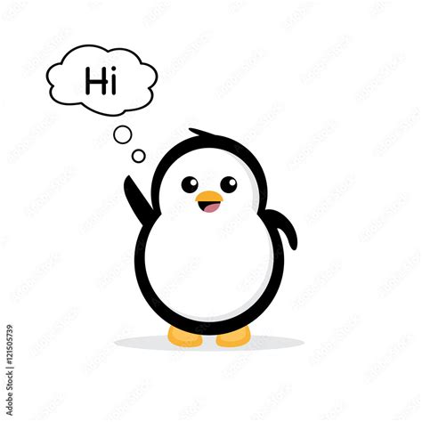 Penguin say hi vector illustration. Penguin with text. Cute cartoon ...