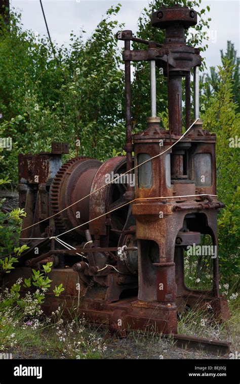 Abandoned old copper mining equipment at Quincy Mine Michigan USA rusty machine Stock Photo - Alamy