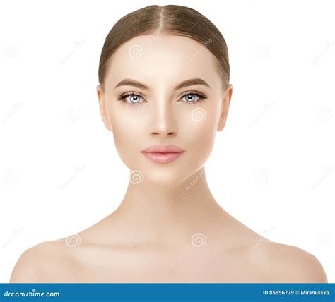 Beautiful Woman Face Close Up Studio on White. Beauty Spa Model Stock ...