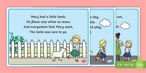 Mary Had a Little Lamb Nursery Rhyme Cards (teacher made)