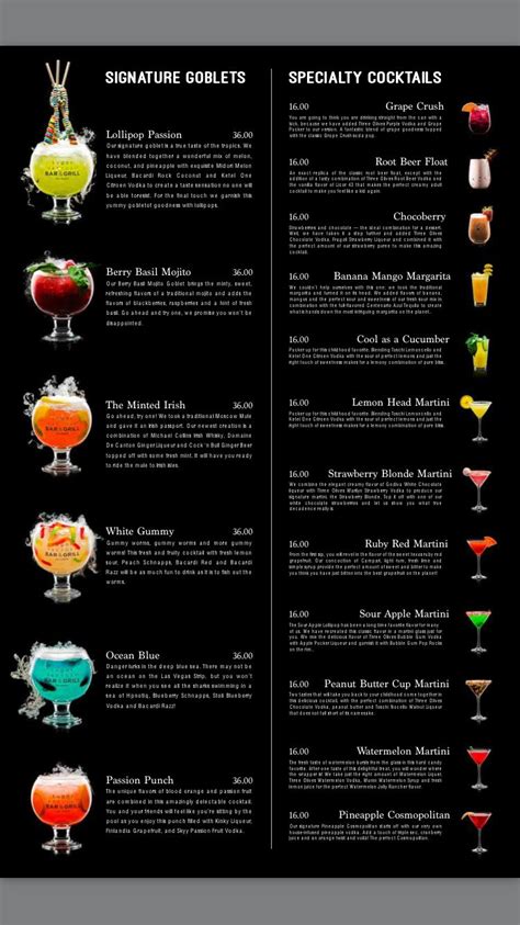 The Sugar Factory Drink menu | Drink menu, Vegas birthday, Las vegas trip