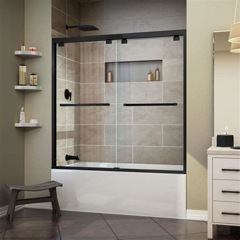 DreamLine Encore 60 in. x 58 in. Frameless Sliding Tub Door in Satin Black-SHDR-1660580-09 - The ...