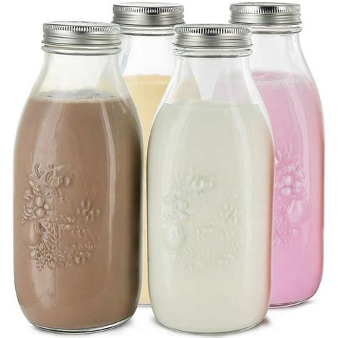 Estilo Dairy Reusable Glass Milk Bottles With Metal Lids, 33.8 oz, Set of 4. - Walmart.com ...