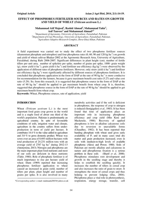 (PDF) Effect of phosphorus fertilizer sources and rates on growth and yield of wheat (triticum ...