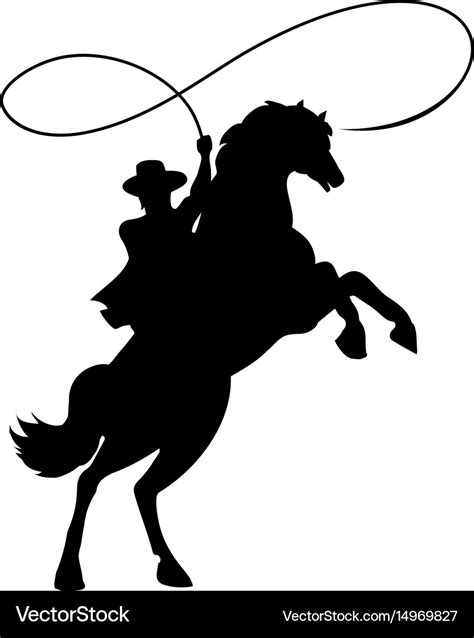 Cowboy silhouette with lasso on horse Royalty Free Vector