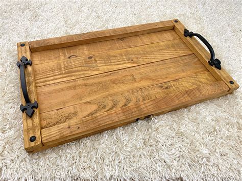 Large Handmade Wooden Serving Tray Rustic Farmhouse Vintage - Etsy UK | Farmhouse serving trays ...