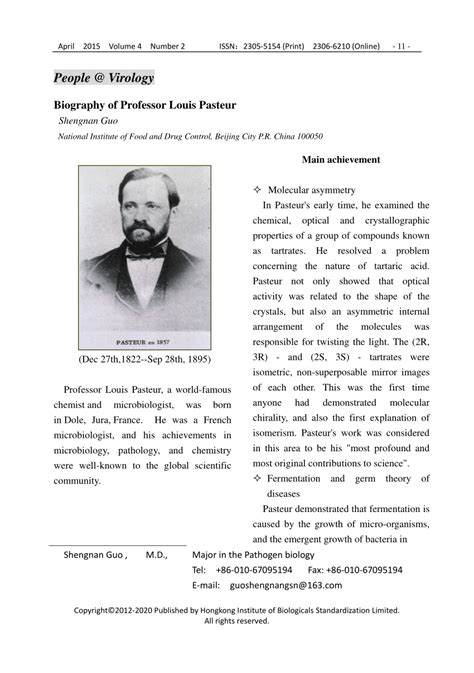 (PDF) Biography of Professor Louis Pasteur