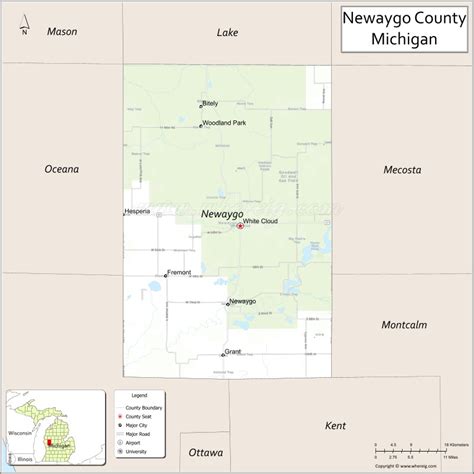 Map of Newaygo County, Michigan showing cities, highways & important places. Check Where is ...