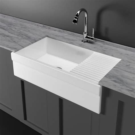 36" Inwood Fireclay Single-Bowl Farmhouse Sink with Drainboard – Magnus Home Products ...