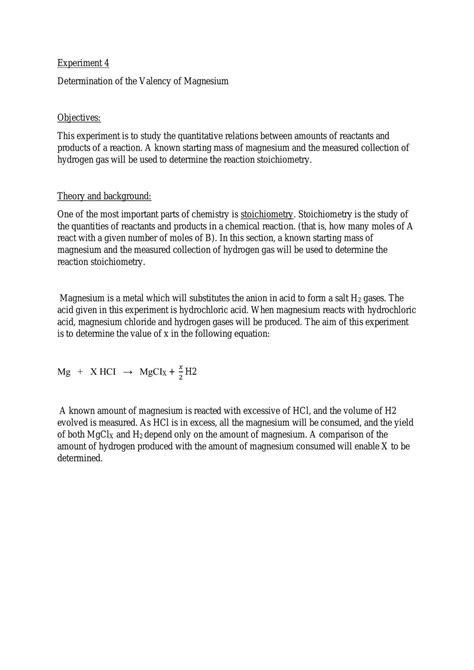 Determination of the valency of magnesium | UDBB1114 - Basic Chemistry - UTAR | Thinkswap