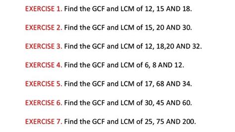 Examples of gcf and lcm to practice in class