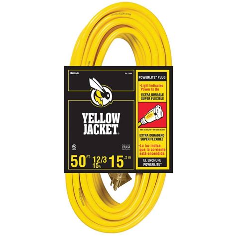 Yellow Jacket 50 ft. 12/3 SJTW Premium Outdoor Heavy-Duty Extension Cord with Power Light Plug ...