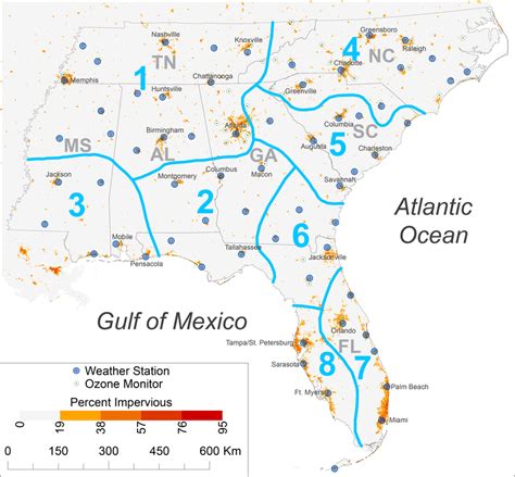 The southeastern United States and the apparent-temperature regions... | Download Scientific Diagram